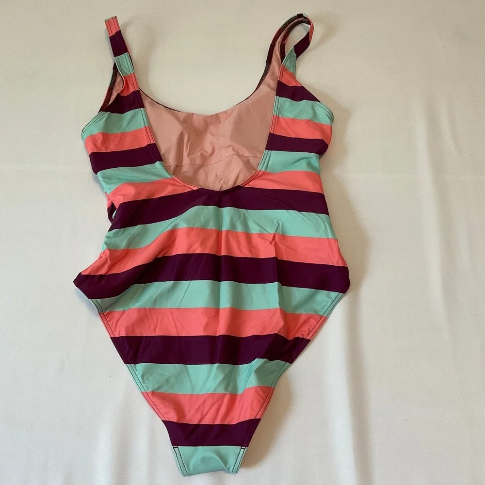 Tanya Taylor One Piece Swimsuit Womens M Multicolor Excellent Striped Knot Front